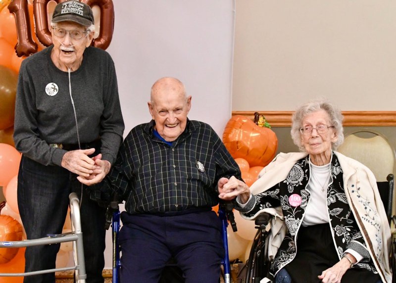 Gathered for the 100th birthday celebration are (l-r) Preston Rogers, Samuel Warrington and Mary Rogers. SUBMITTED PHOTO